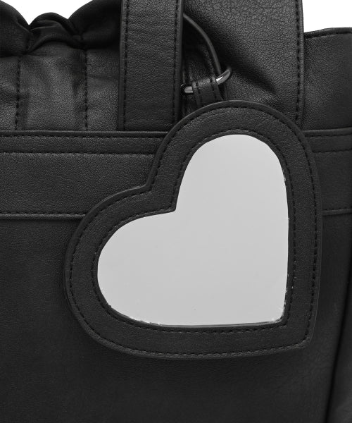Vegan Leather Shirring Ribbon Backpack [BLACK]