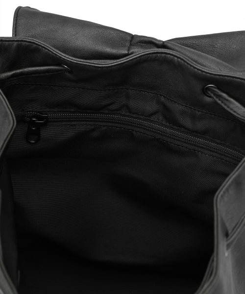 Vegan Leather Shirring Ribbon Backpack [BLACK]