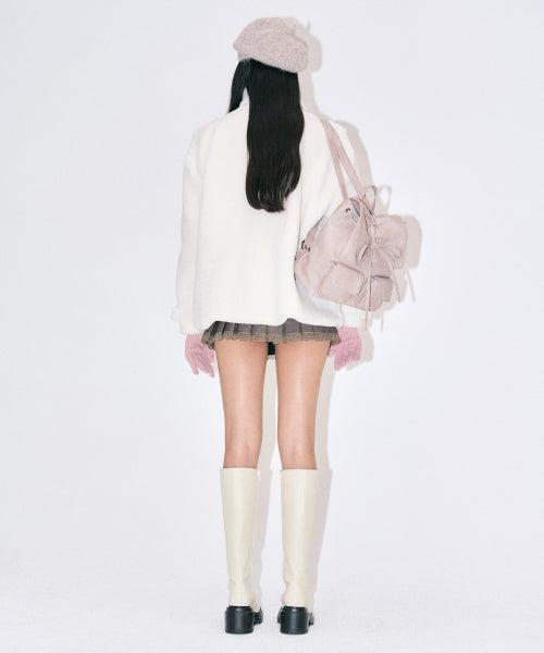 Vegan Leather Shirring Ribbon Backpack [PINK]