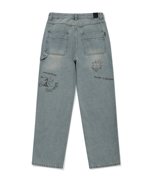 graphic denim pants blue