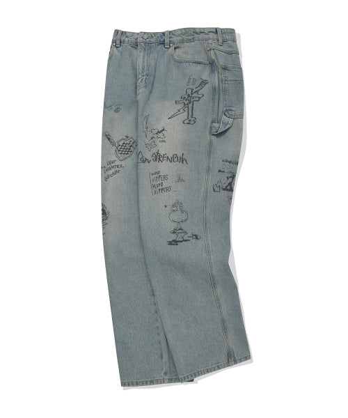 graphic denim pants blue