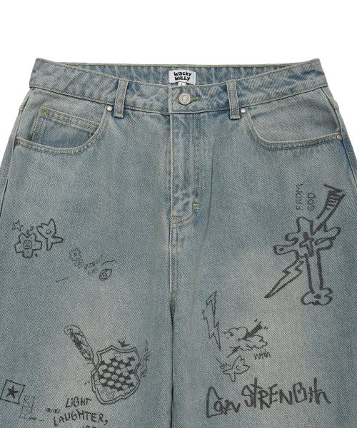 graphic denim pants blue