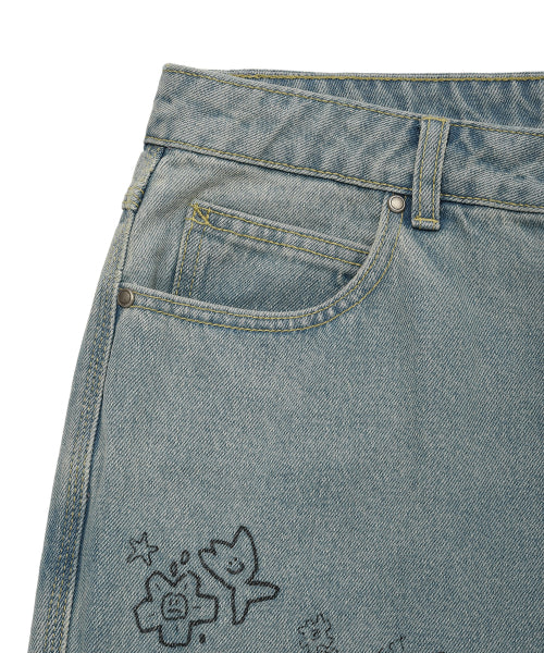 graphic denim pants blue