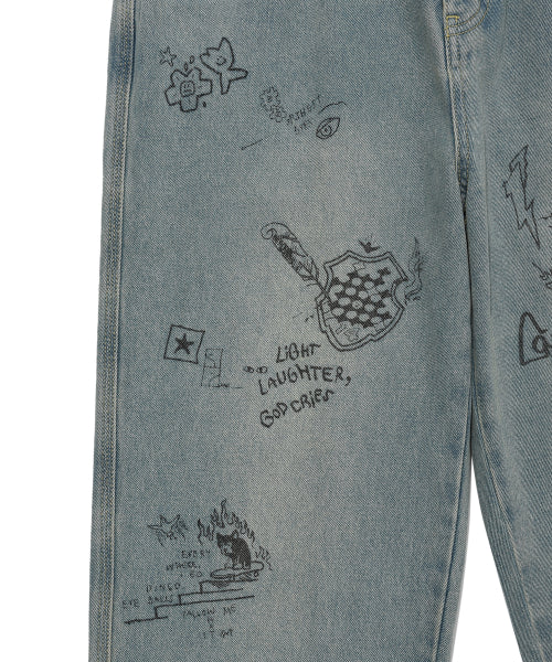 graphic denim pants blue