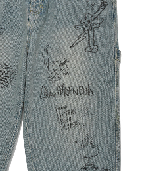 graphic denim pants blue