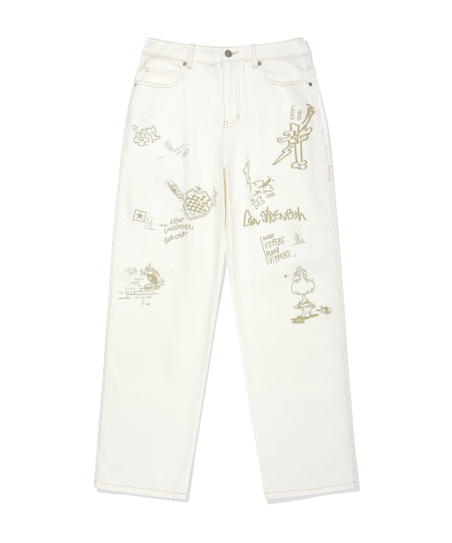 graphic denim pants ivory