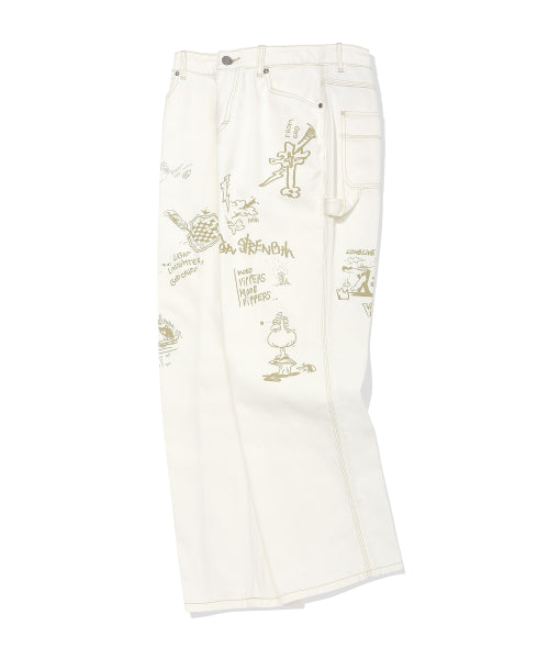 graphic denim pants ivory