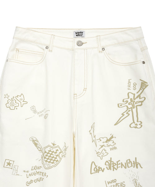 graphic denim pants ivory