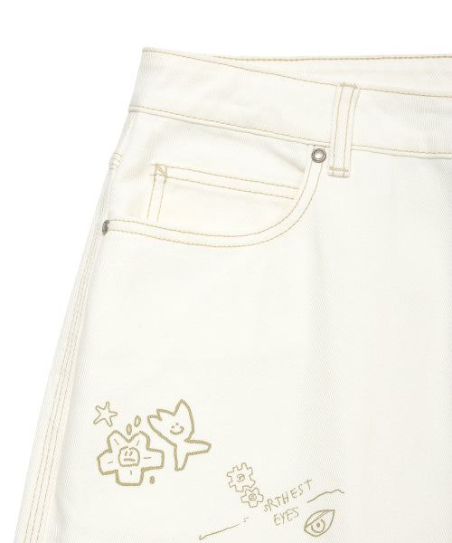 graphic denim pants ivory
