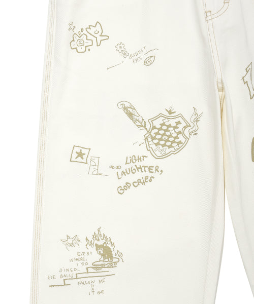 graphic denim pants ivory