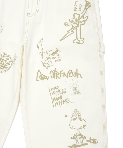 graphic denim pants ivory