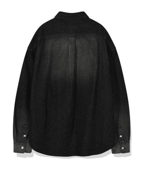 Washed denim long-sleeved shirt black