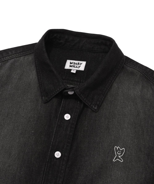 Washed denim long-sleeved shirt black