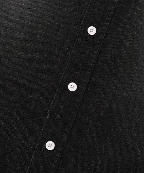 Washed denim long-sleeved shirt black