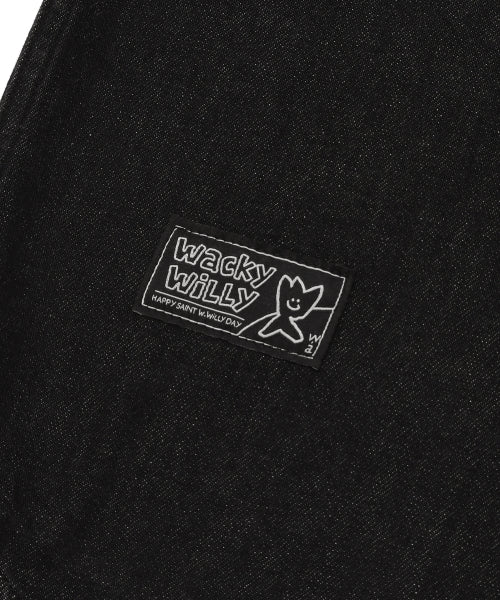 Washed denim long-sleeved shirt black