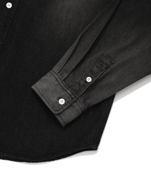 Washed denim long-sleeved shirt black