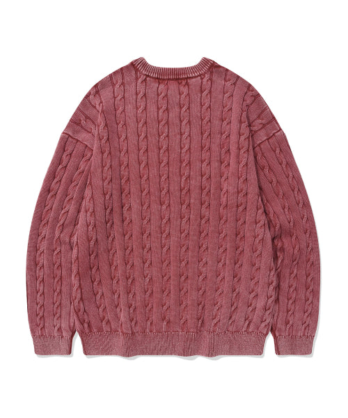 C LOGO CABLE STONE WASHING CREWNECK KNIT