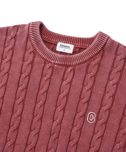 C LOGO CABLE STONE WASHING CREWNECK KNIT