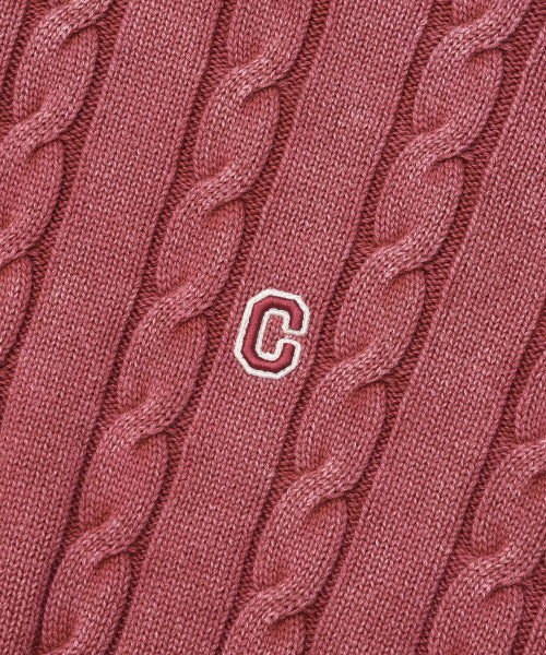 C LOGO CABLE STONE WASHING CREWNECK KNIT
