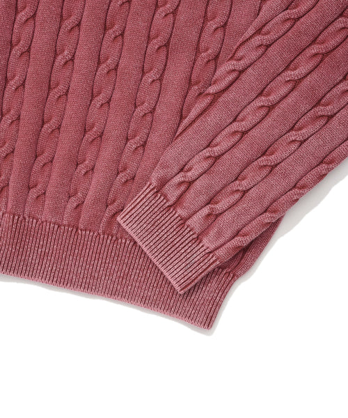 C LOGO CABLE STONE WASHING CREWNECK KNIT