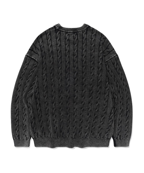 C LOGO CABLE STONE WASHING CREWNECK KNIT