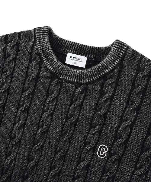C LOGO CABLE STONE WASHING CREWNECK KNIT