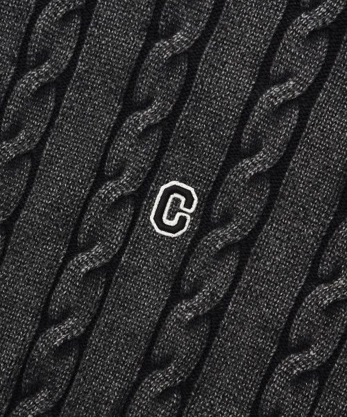 C LOGO CABLE STONE WASHING CREWNECK KNIT
