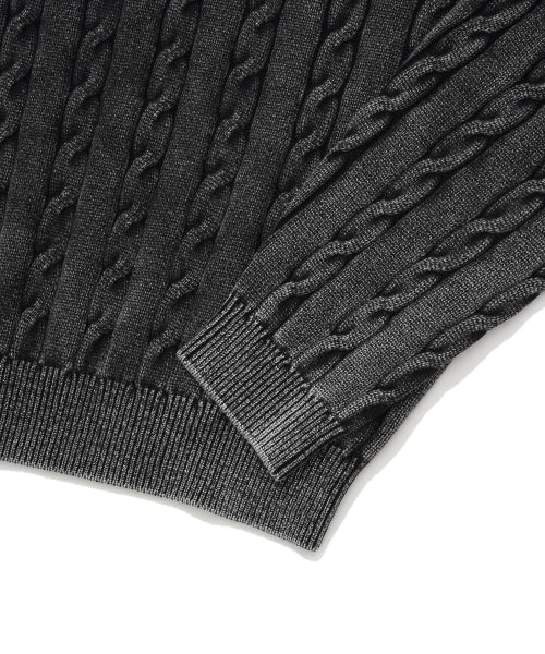 C LOGO CABLE STONE WASHING CREWNECK KNIT