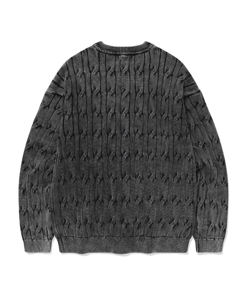 C LOGO CABLE STONE WASHING ROUNDNECK CARDIGAN