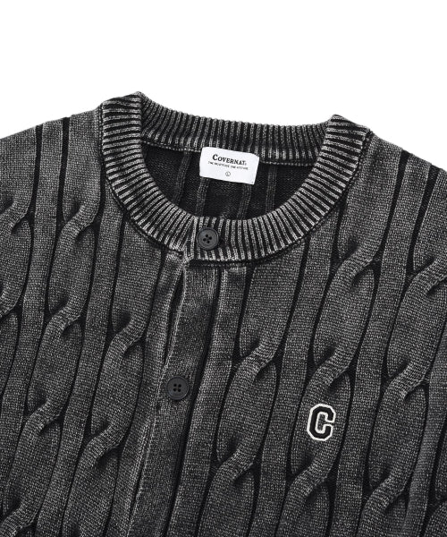 C LOGO CABLE STONE WASHING ROUNDNECK CARDIGAN