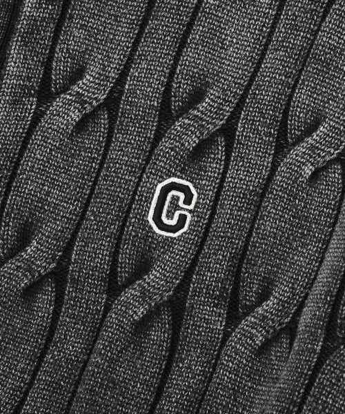 C LOGO CABLE STONE WASHING ROUNDNECK CARDIGAN