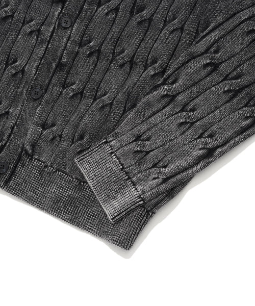 C LOGO CABLE STONE WASHING ROUNDNECK CARDIGAN