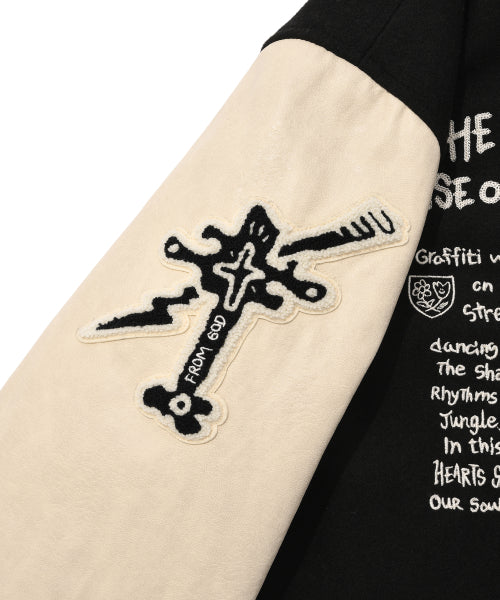 Patchwork Varsity Jacket Black