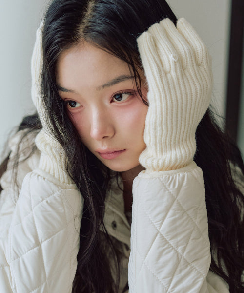 Heart Fingerhole Knit Glove [IVORY]