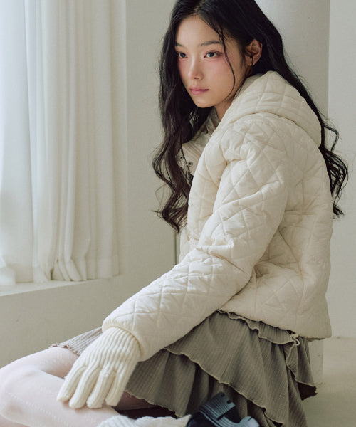 Heart Fingerhole Knit Glove [IVORY]