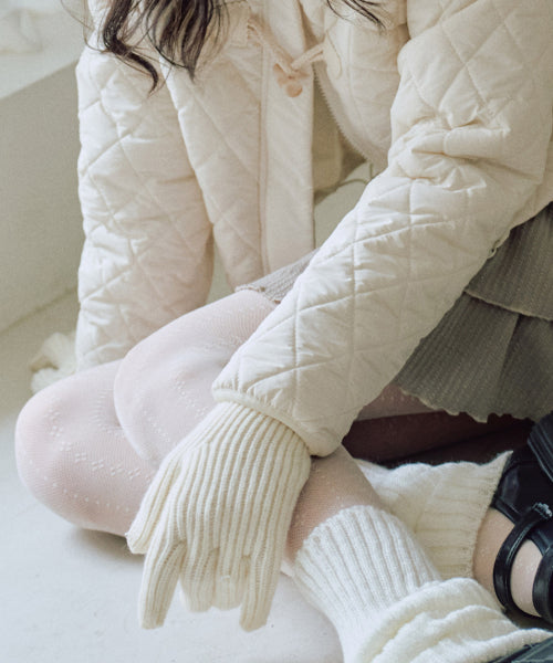 Heart Fingerhole Knit Glove [IVORY]
