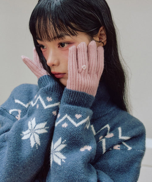 Heart Fingerhole Knit Glove [PINK]