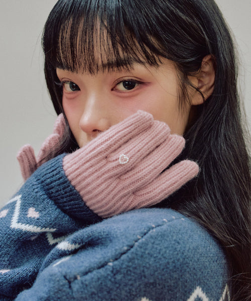 Heart Fingerhole Knit Glove [PINK]
