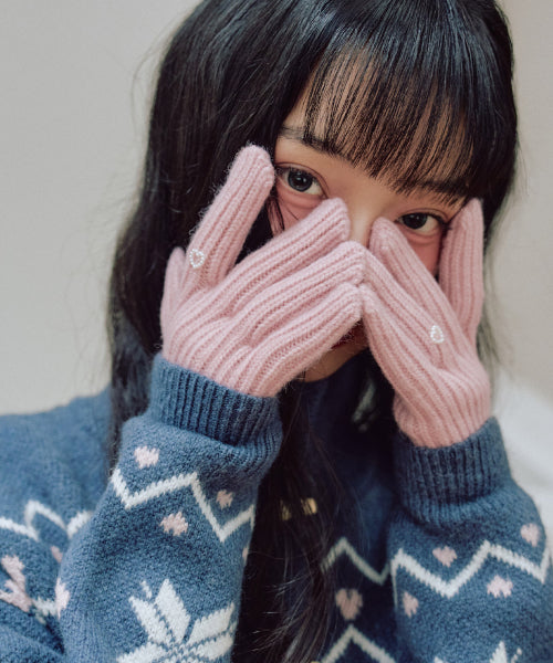 Heart Fingerhole Knit Glove [PINK]