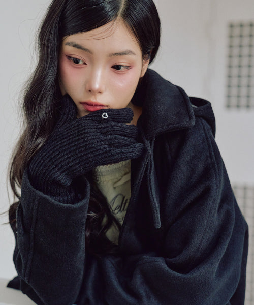 Heart Fingerhole Knit Glove [BLACK]
