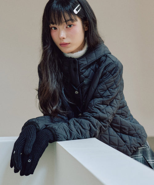 Heart Fingerhole Knit Glove [BLACK]
