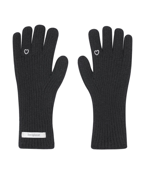Heart Fingerhole Knit Glove [BLACK]