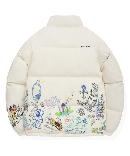 Graphic down puffin short puffer pattern cream