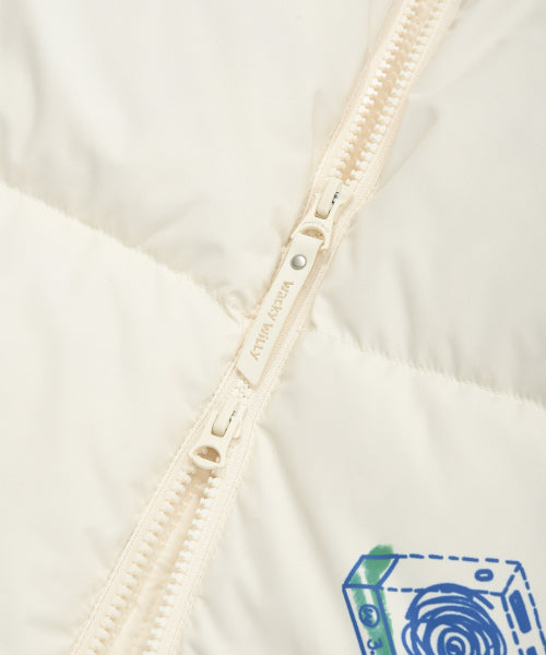Graphic down puffin short puffer pattern cream