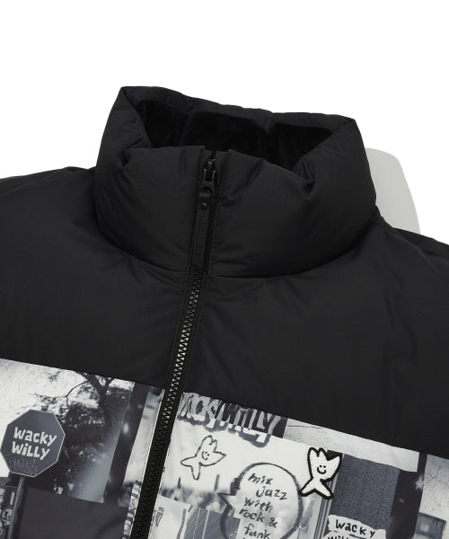 Graphic down puffin short puffer pattern black