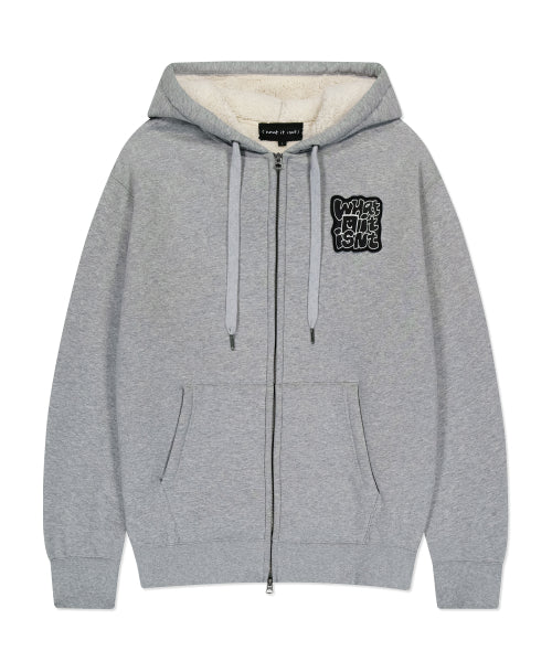 typo warp fleece hooded zip-up gray