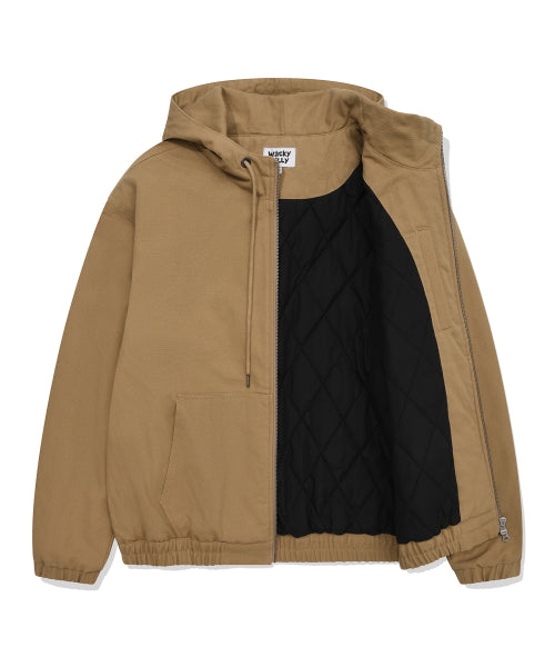 Hooded Padded Work Jacket Beige