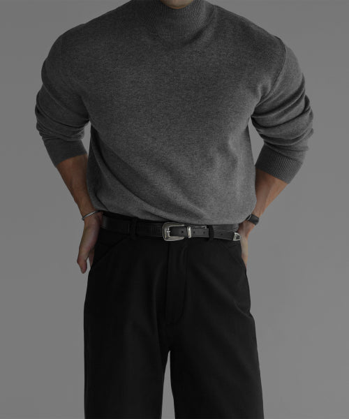 SOFT DOULBE MOCK NECK KNIT [GRAY]