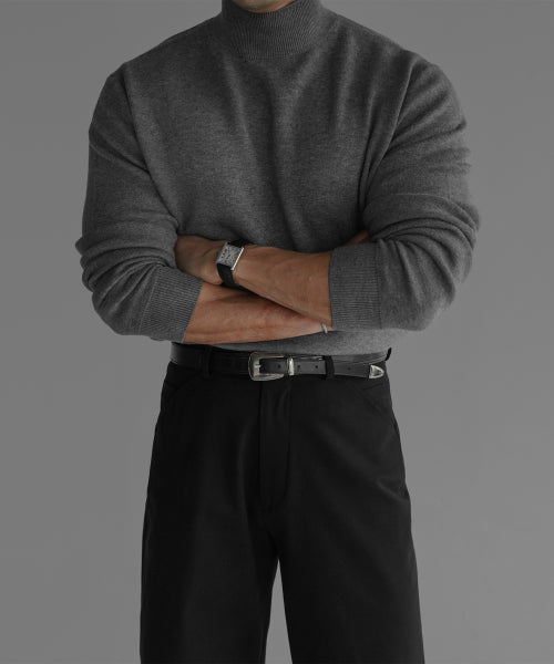 SOFT DOULBE MOCK NECK KNIT [GRAY]