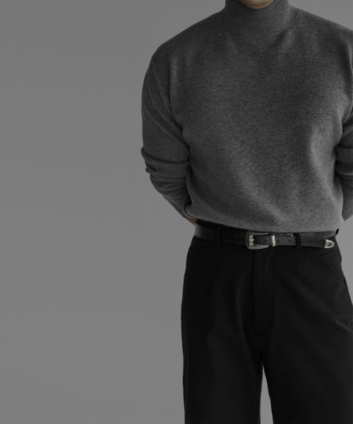 SOFT DOULBE MOCK NECK KNIT [GRAY]